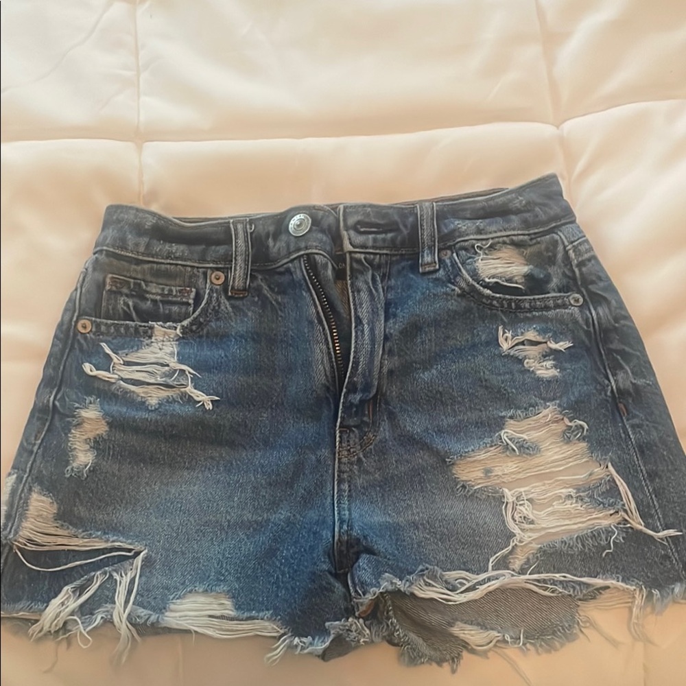 American Eagle Outfitters Blue Distressed Jean Shorts